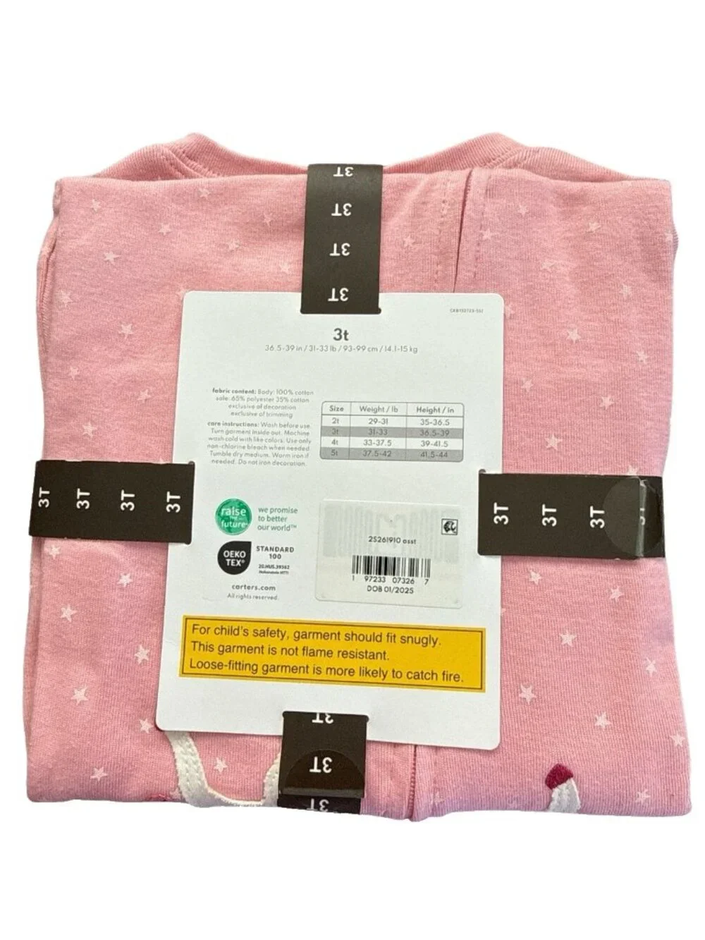 Carter's Girls Zip Up Cotton Footie Pajama-Unicorn Theme-Size 3T-NWT